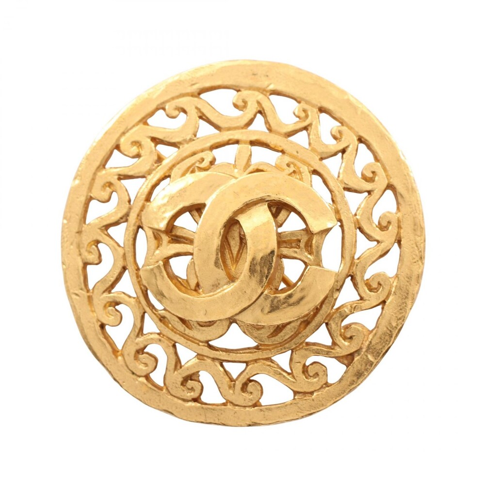Chanel Coco Mark Circle Brooch Gold #278071C65B